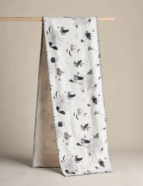  M&s Pure Cotton Halloween Light Up Table Runner White Mix 