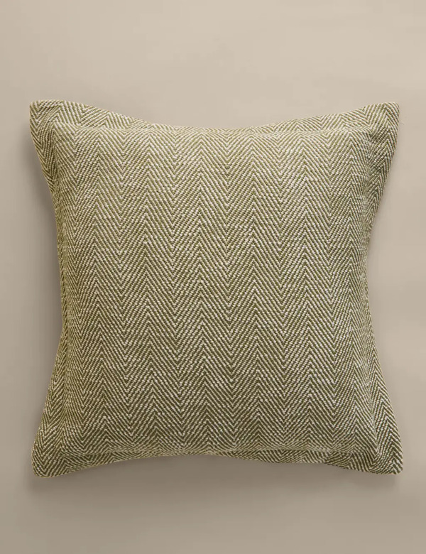  M&s Pure Cotton Herringbone Cushion Green 