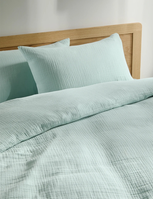  M&s Pure Cotton Muslin Bedding Set Light Aqua 