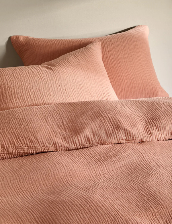  M&s Pure Cotton Muslin Bedding Set Soft Terracotta 