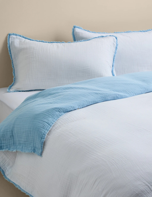  M&s Pure Cotton Muslin Reversible Bedding Set Blue Mix 