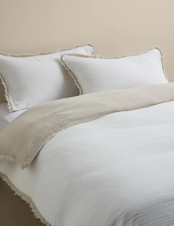  M&s Pure Cotton Muslin Reversible Bedding Set Natural Mix 