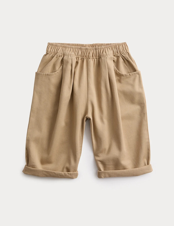  M&s Pure Cotton Pleated Oversized Chinos (0-6 Yrs) Stone 