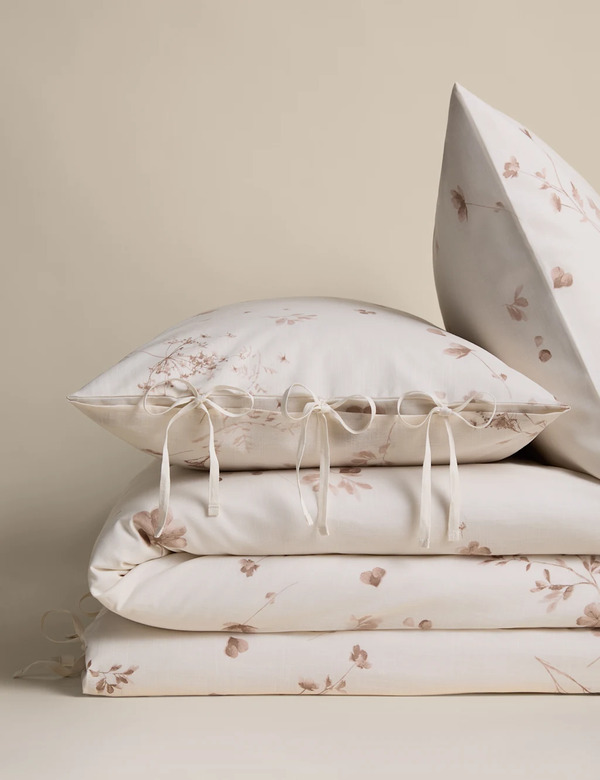  M&s Pure Cotton Pressed Floral Print Bedding Set Biscuit 