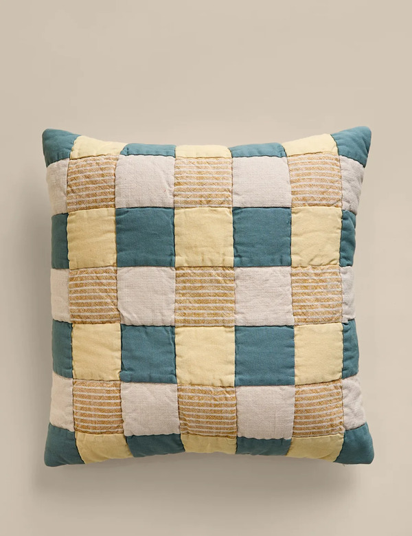  M&s Pure Cotton Quilted Patchwork Cushion Multi 