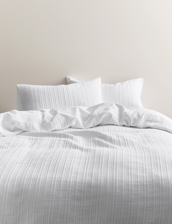  M&s Pure Cotton Ribbed Bedding Set White 