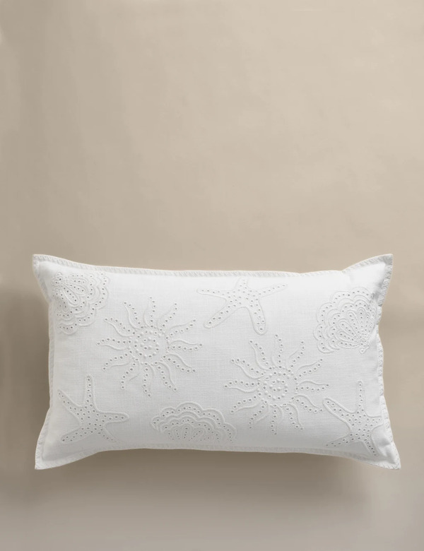  M&s Pure Cotton Shell Broderie Bolster Cushion White 