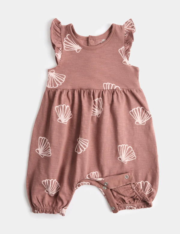  M&s Pure Cotton Shell Romper (0-3 Yrs) Brown 