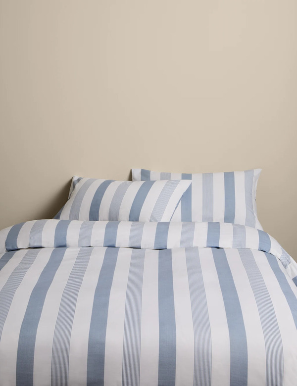  M&s Pure Cotton Signature Stripe Bedding Set Blue Mix 