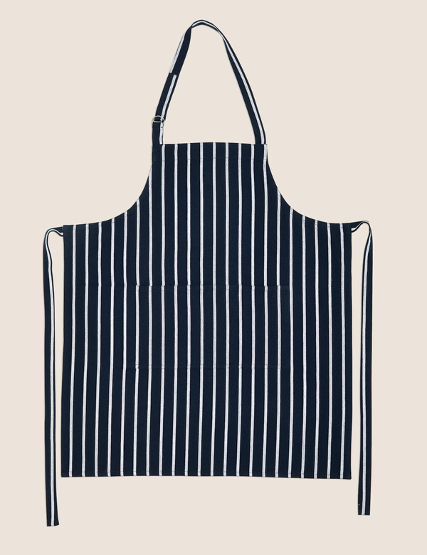  M&s Pure Cotton Striped Apron Navy 