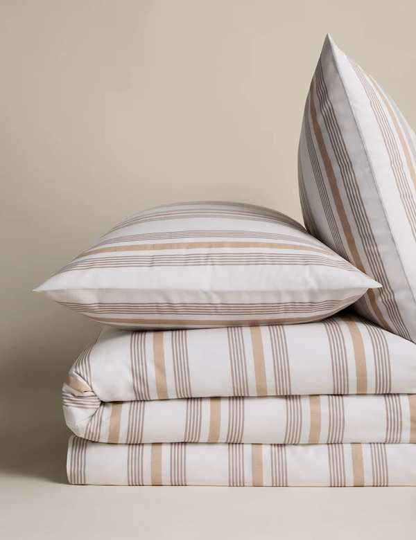  M&s Pure Cotton Striped Bedding Set Biscuit 