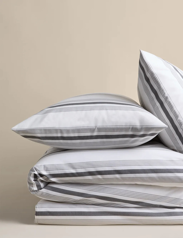  M&s Pure Cotton Striped Bedding Set Charcoal 