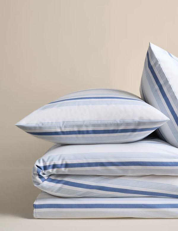  M&s Pure Cotton Striped Bedding Set Slate Blue 