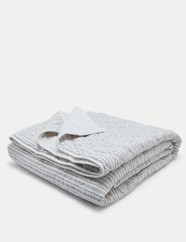  M&s Pure Cotton Striped Bedspread Grey 