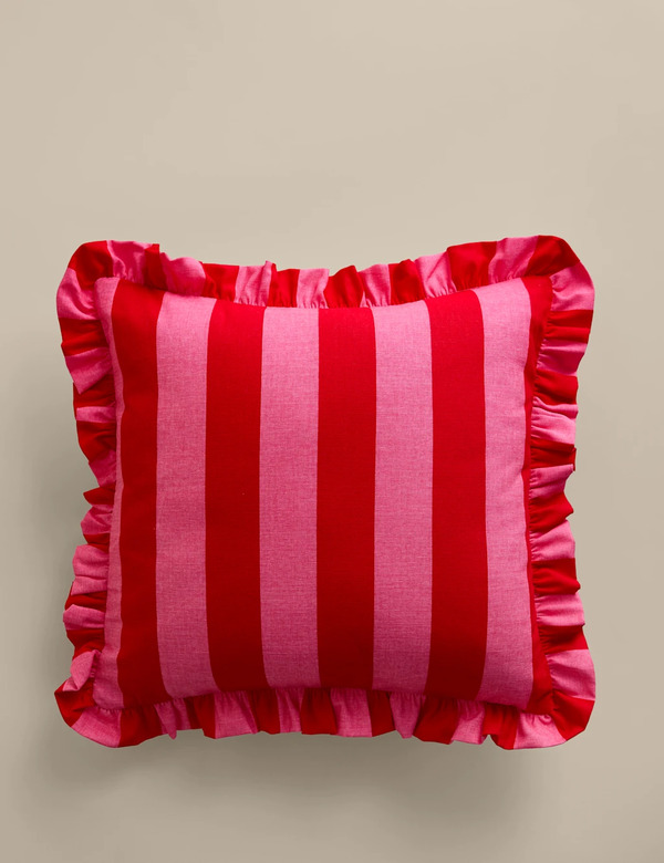  M&s Pure Cotton Striped Frill Cushion Pink Mix 