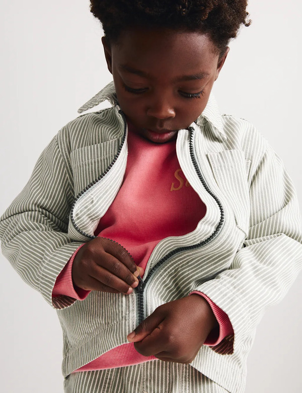  M&s Pure Cotton Striped Jacket (2-8 Yrs) Green Mix 