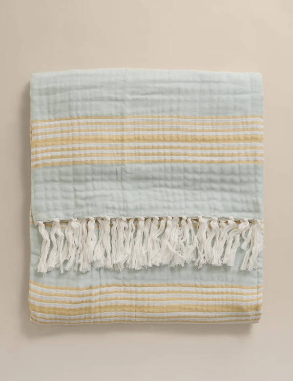  M&s Pure Cotton Striped Large Throw Blue Mix 