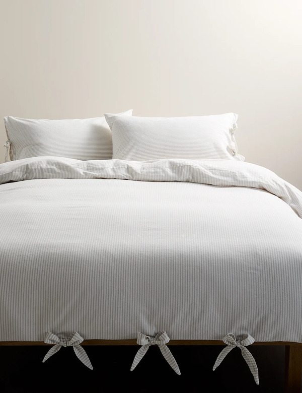 M&s Pure Cotton Striped Tie Bedding Set Grey Mix 