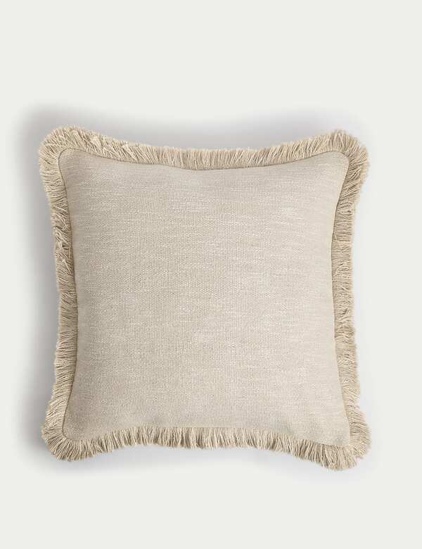  M&s Pure Cotton Textured Fringe Cushion Ecru 