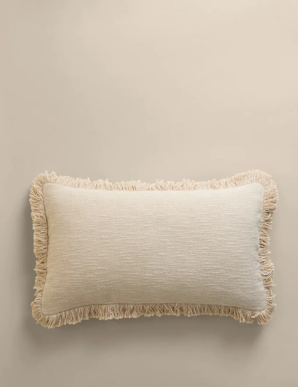  M&s Pure Cotton Textured Fringed Bolster Cushion Ecru 