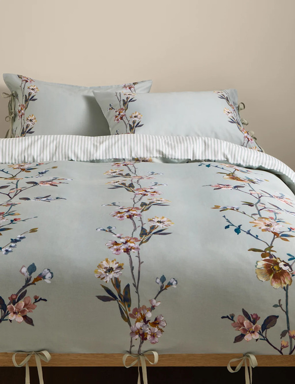  M&s Pure Cotton Trailing Blooms Bedding Set Sage Mix 