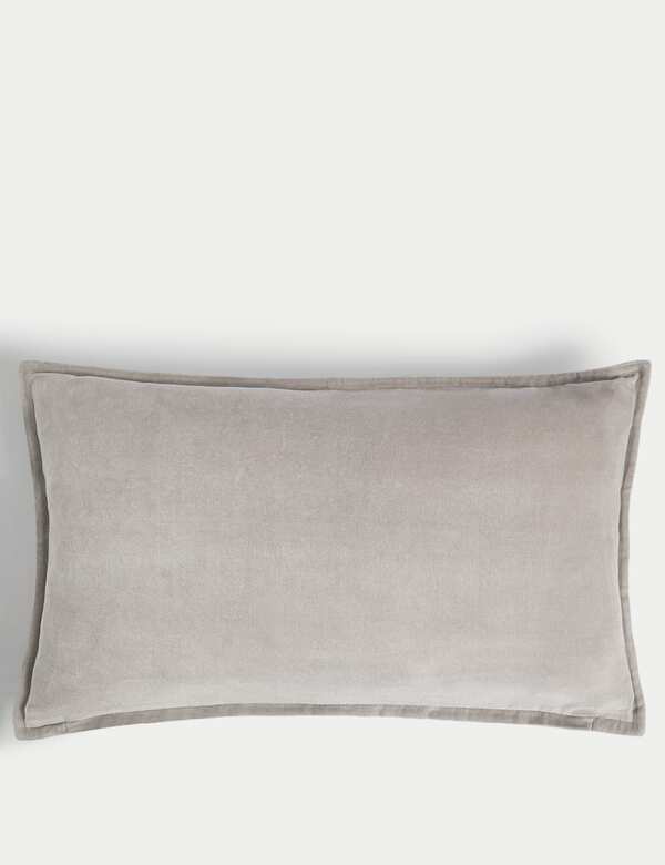  M&s Pure Cotton Velvet Bolster Cushion Grey 