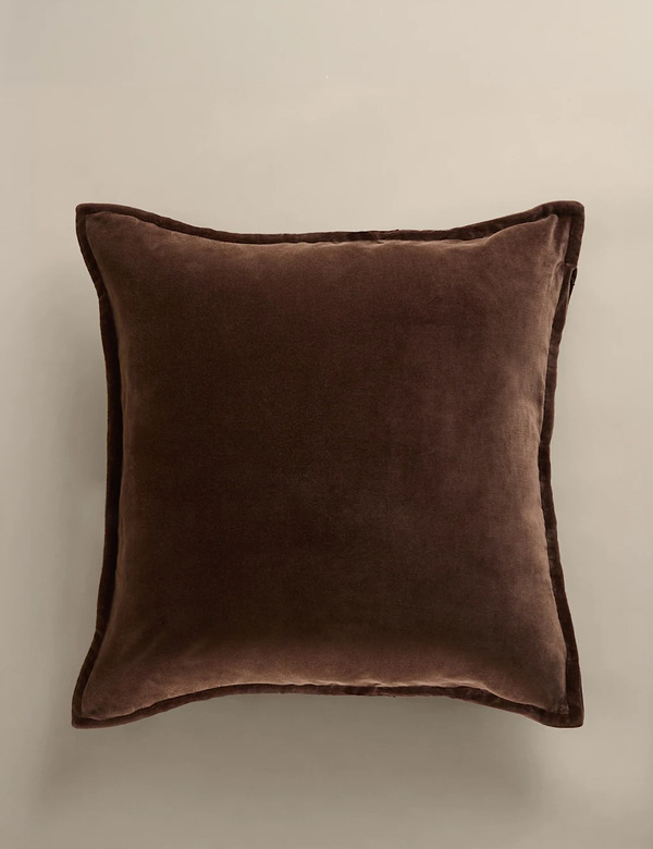  M&s Pure Cotton Velvet Cushion Cover Chocolate 