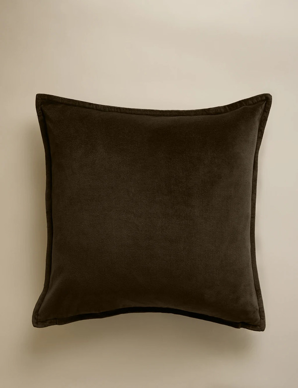  M&s Pure Cotton Velvet Cushion Cover Dark Green 