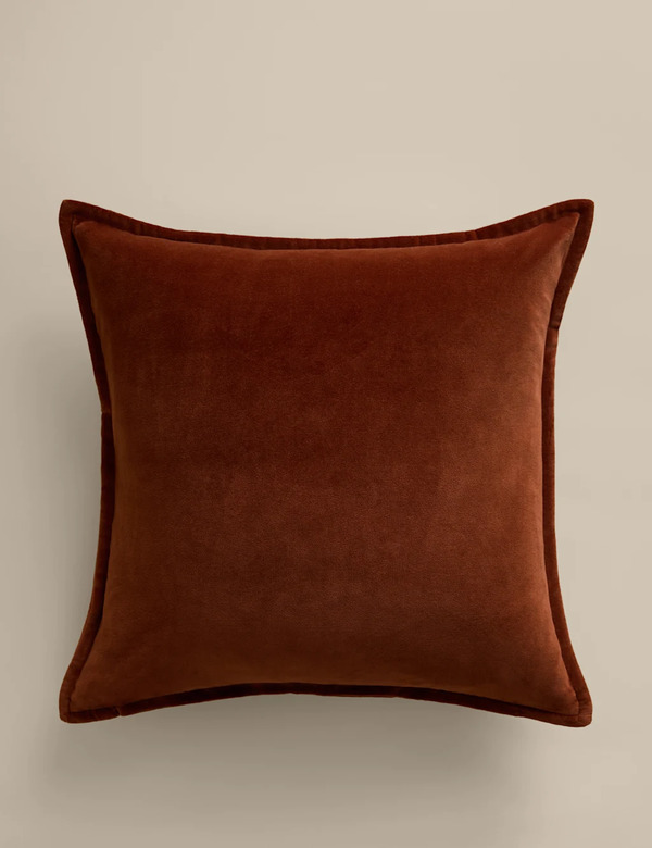 M&s Pure Cotton Velvet Cushion Cover Rust 