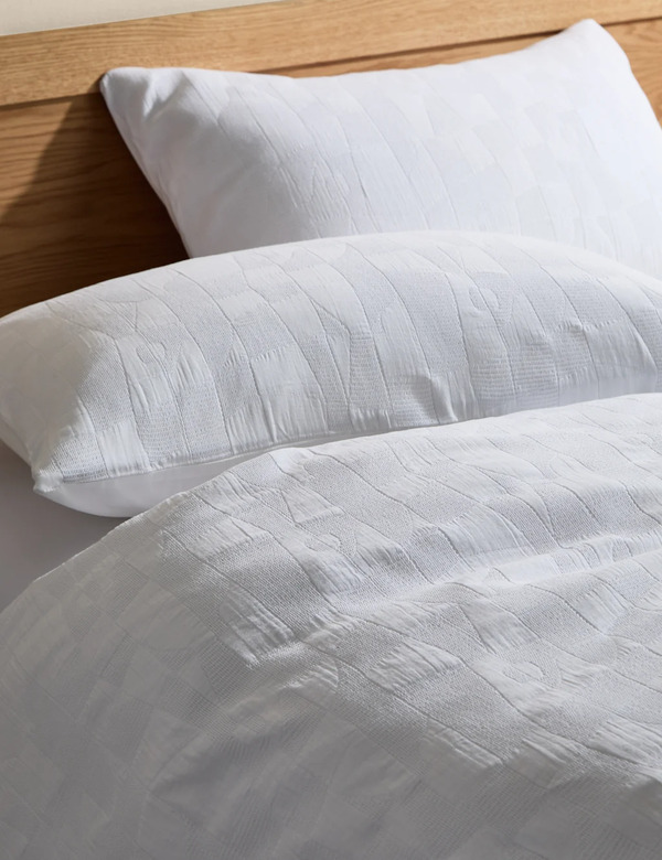  M&s Pure Cotton Waffle Abstract Bedding Set White 