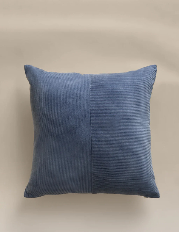  M&s Pure Cotton Washed Cord Cushion Blue 