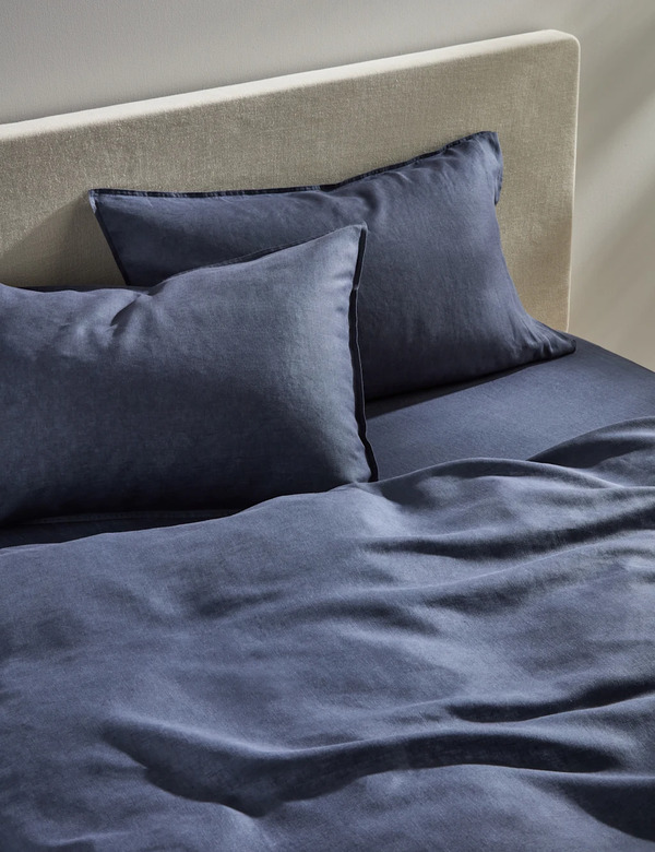  M&s Pure Linen Bedding Set Navy 