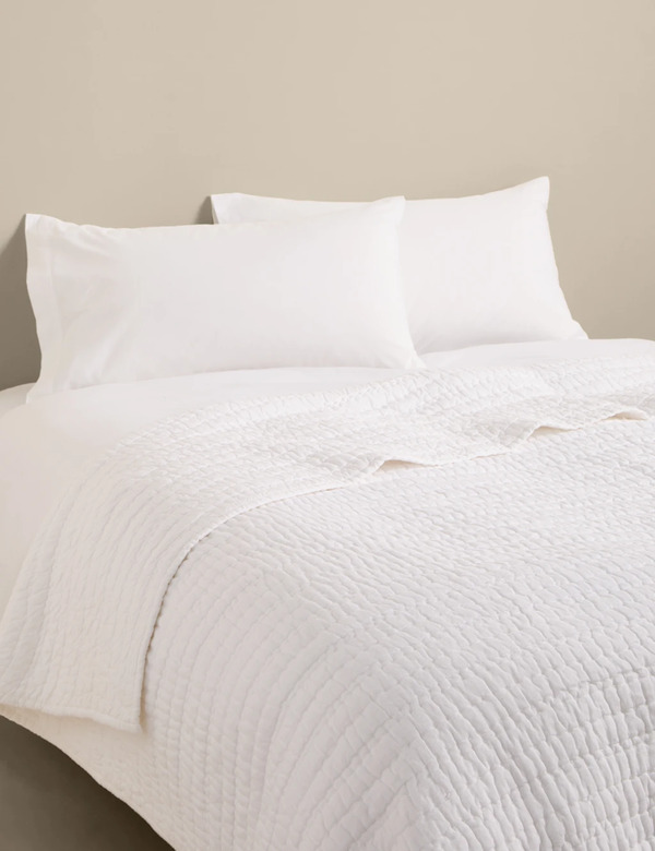  M&s Pure Linen Quilted Bedspread White 