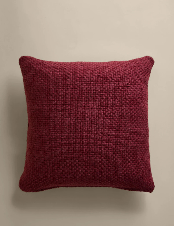  M&s Pure Wool Basket Weave Cushion Red 