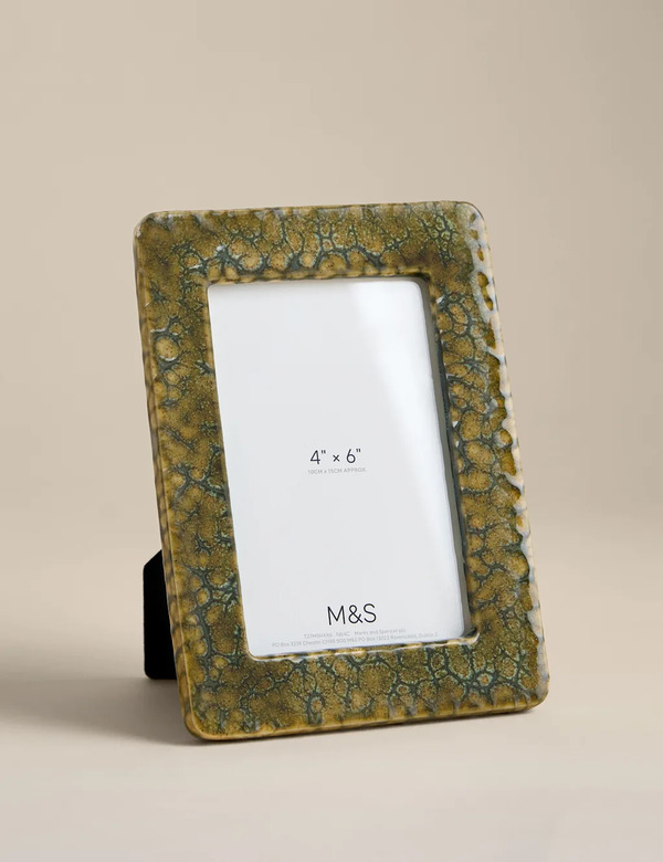  M&s Reactive Glaze Ceramic Photo Frame 4x6 Inch Dark Green 