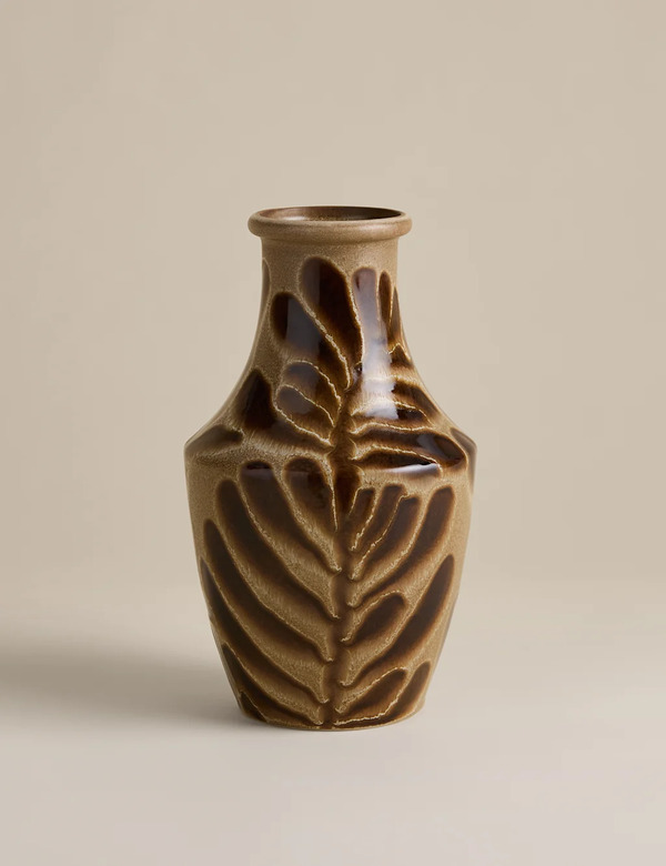  M&s Reactive Leaf Ceramic Vase Brown 
