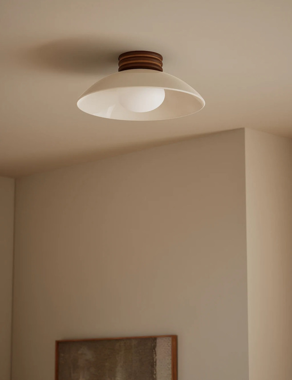  M&s Retro Wooden Ribbed Flush Ceiling Light Brown 