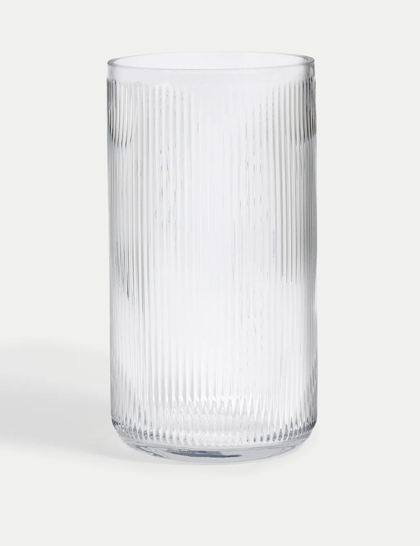  M&s Ribbed Glass Cylinder Vase Clear 