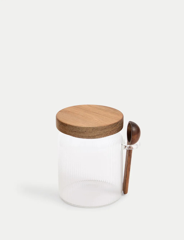  M&s Ribbed Glass Sugar Pot 