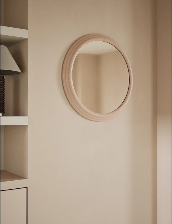  M&s Ribbed Gloss Round Wall Mirror Beige 