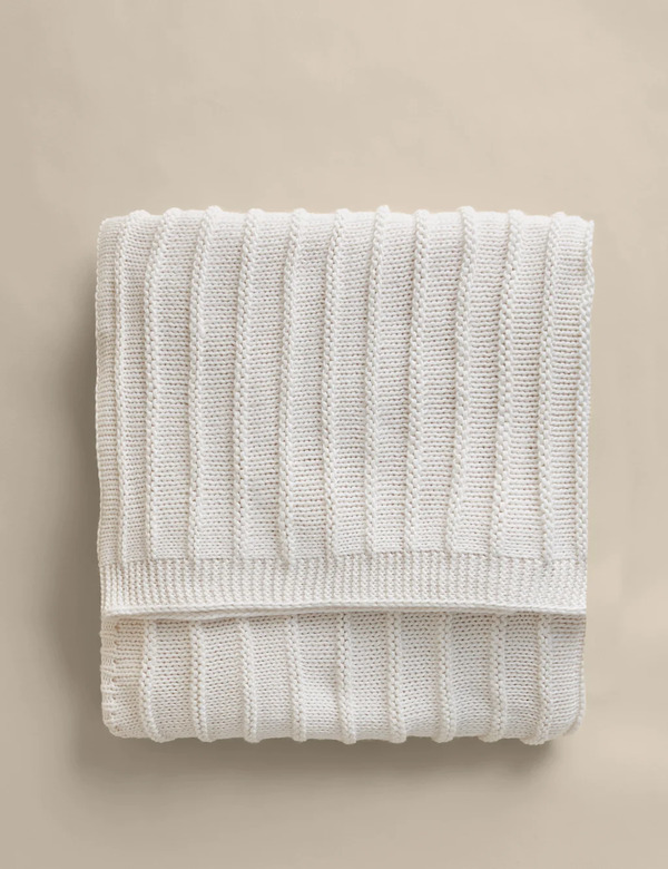  M&s Ribbed Knitted Throw Ecru 