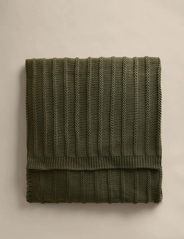  M&s Ribbed Knitted Throw Green 