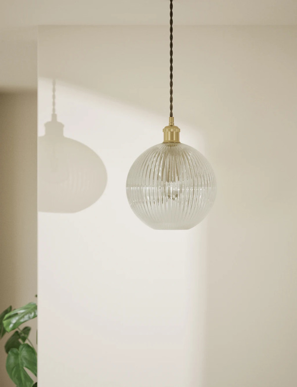  M&s Ridged Glass Ceiling Lamp Shade Champagne 