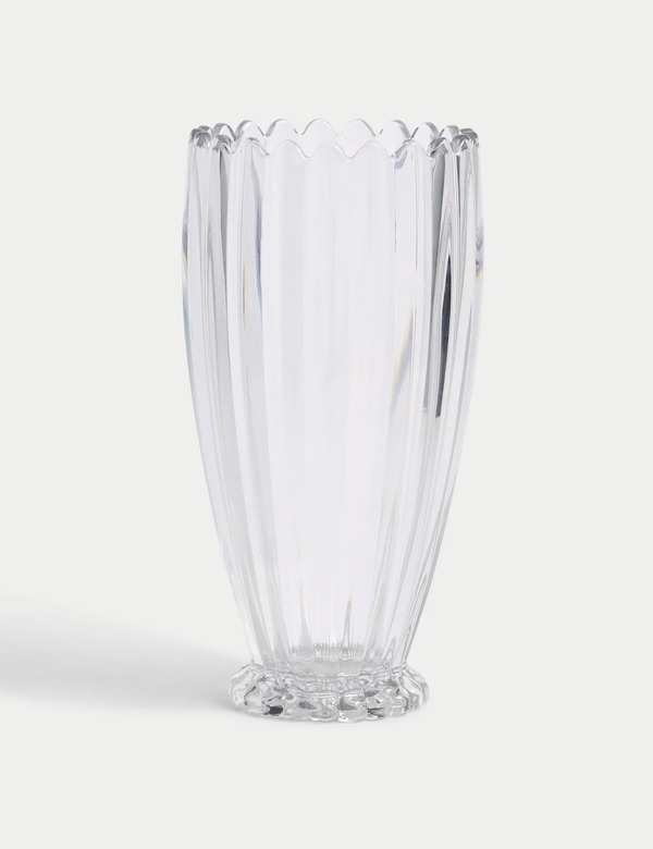  M&s Scallop Tapered Glass Vase Clear 