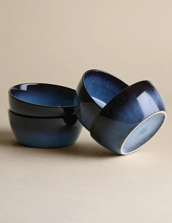 M&s Set Of 4 Amberley Reactive Cereal Bowls Navy 