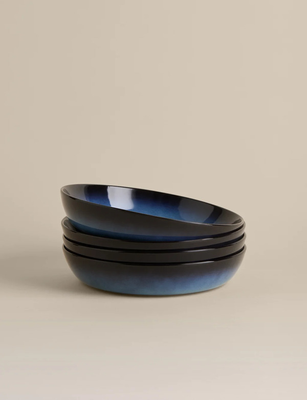  M&s Set Of 4 Amberley Reactive Pasta Bowls Navy 