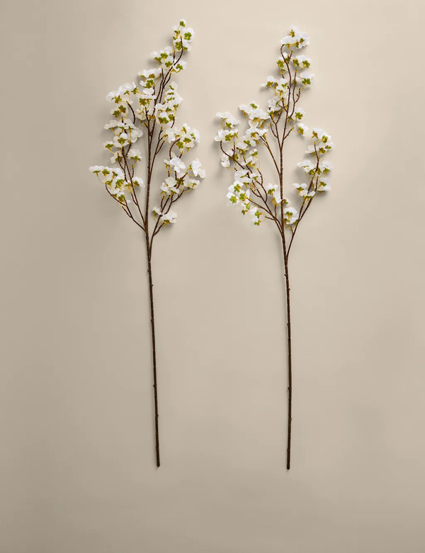  M&s Set Of 2 Artificial Cherry Blossom Single Stems White Mix 