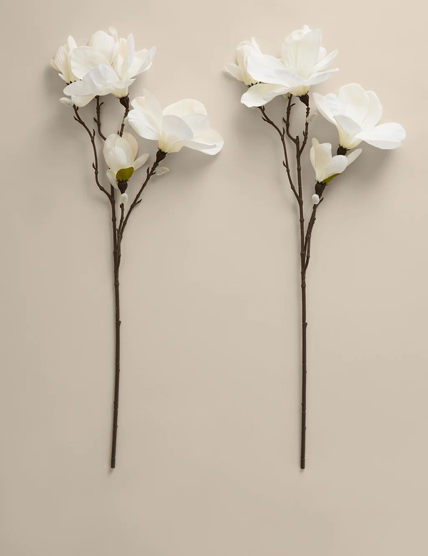  M&s Set Of 2 Artificial Magnolia Single Stems White Mix 