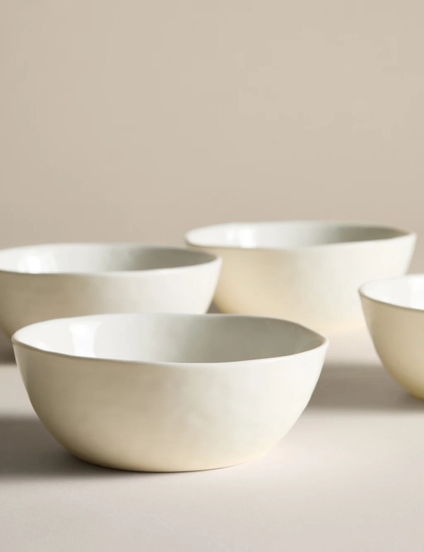 M&s Set Of 4 Artisan Cereal Bowls White 