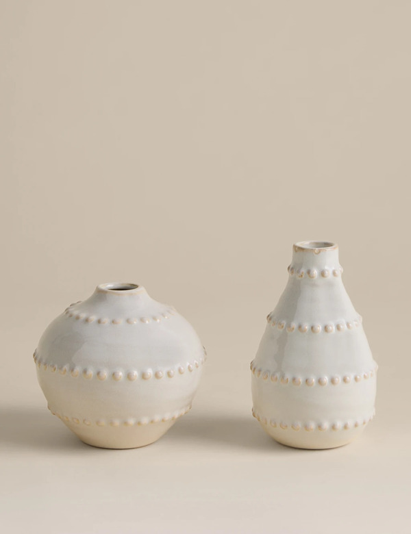  M&s Set Of 2 Bobble Bud Ceramic Vases Soft White 